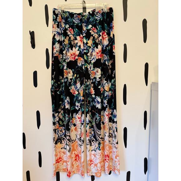 Chico’s Palazzo Pants Size 1R (US 8/10) Bold Floral Wide Leg Pull-On Pants – NWT - Picture 1 of 7